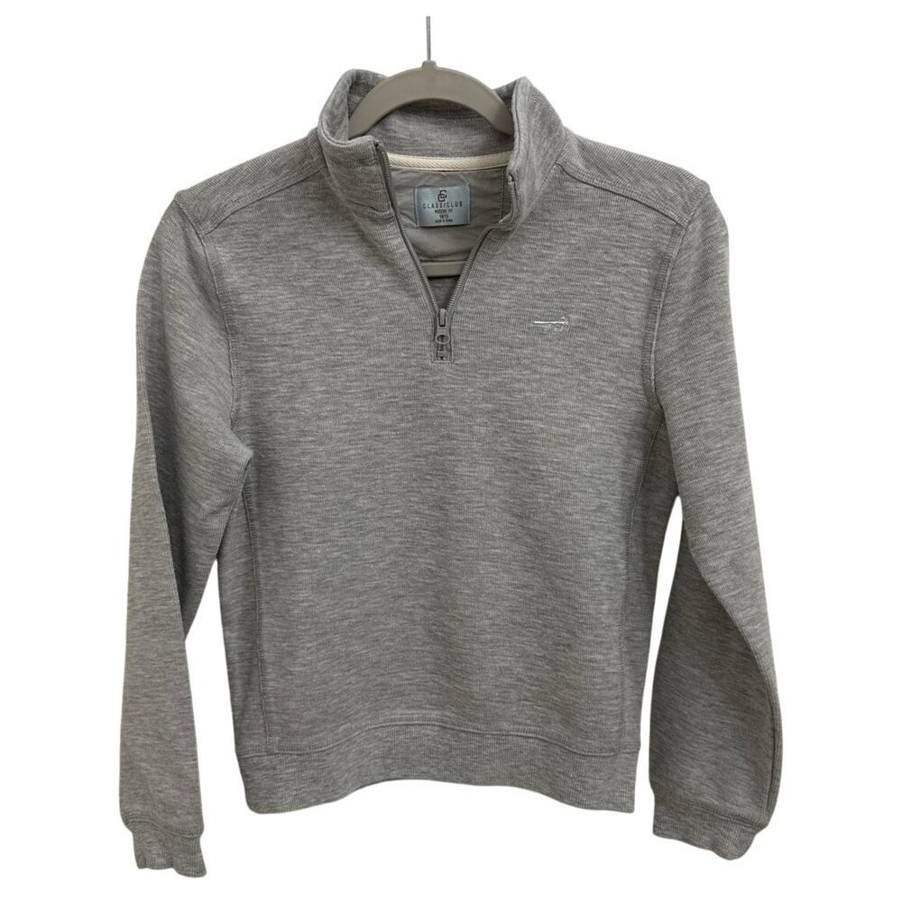 Class Club Preppy Modern Fit Quarter Zip Gray Pullover Sweater Size Youth 10/12